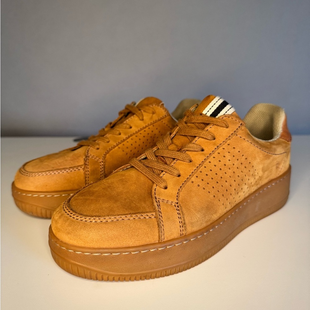 ba&sh Women’s Suede Cuba Perforated Platform Sneakers Camel Tan Size 37 / 7.5 US